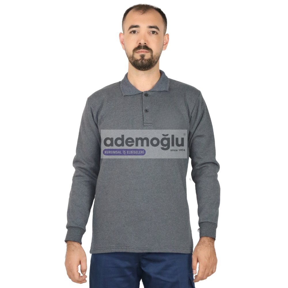 Polo%20Yaka%20Sweatshırt%20Koyu%20Gri